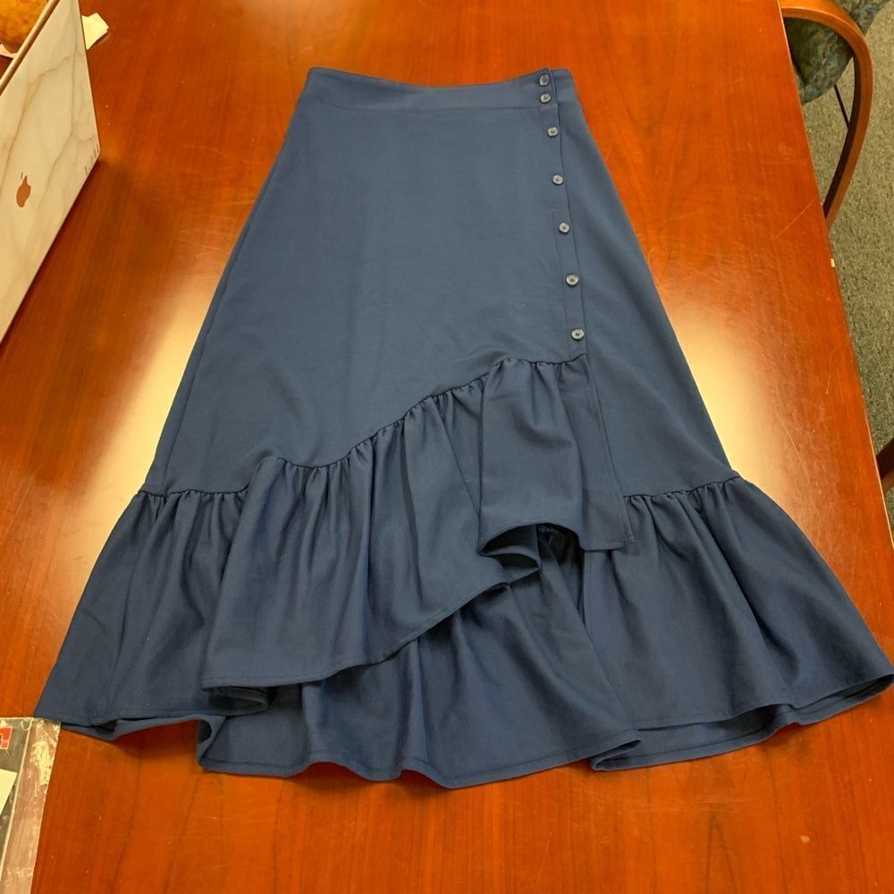 Du Jour Navy Jersey Wrap Ruffle Skirt sz XS NWOT